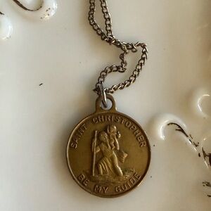 Vintage gold tone religious pendant St. Christopher, unisex
